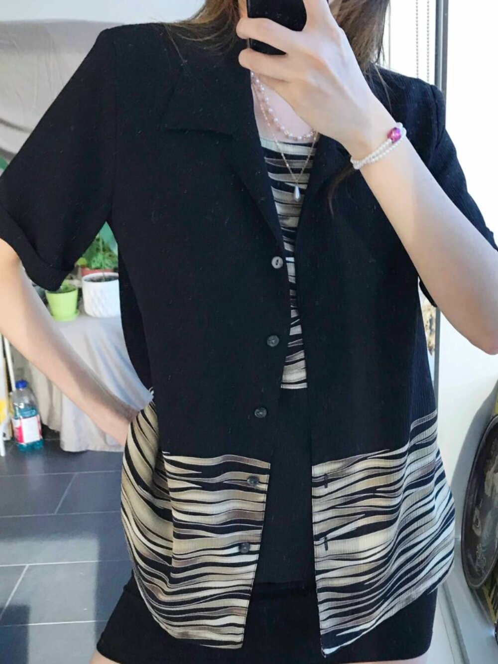 Fake two-piece blouse in Black
